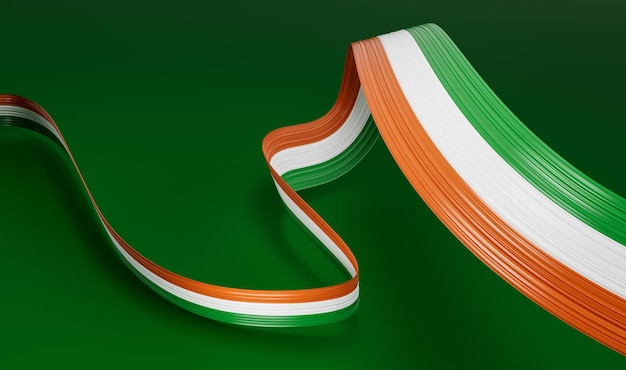 Nastro ondulato o banner con bandiera dell'Irlanda Modello per l'illustrazione 3d del giorno dell'indipendenza