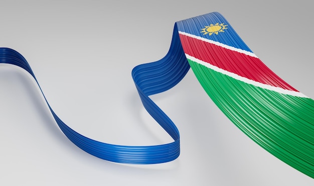 Nastro ondulato o banner con bandiera della Namibia Modello per l'illustrazione 3d del giorno dell'indipendenza