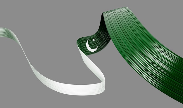 Nastro ondulato o striscione con bandiera del Pakistan Illustrazione 3d del giorno dell'indipendenza del modello