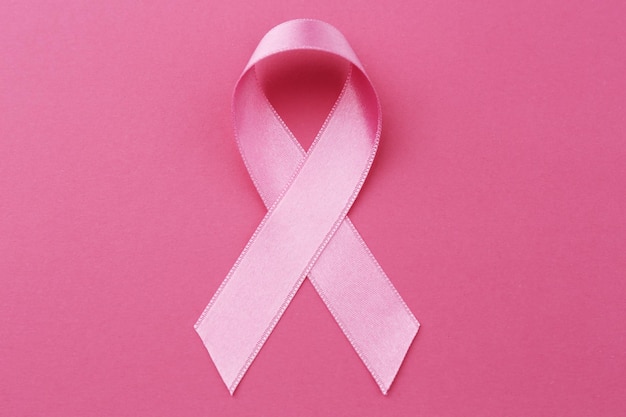 Nastro rosa su sfondo a colori Concetto di cancro al seno