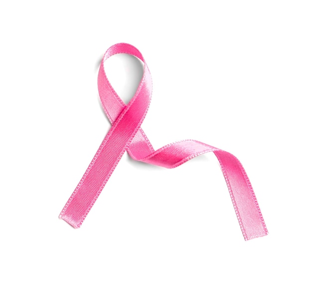 Nastro rosa su sfondo bianco Concetto di consapevolezza del cancro al seno