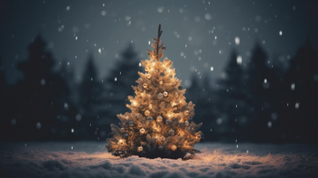 Natale albero vacanze albero luce su sfondo notte invernale AI generativo