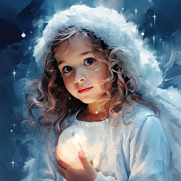 Natale carino bellezza celeste baby angel con una torcia nello stile di Babbo Natale