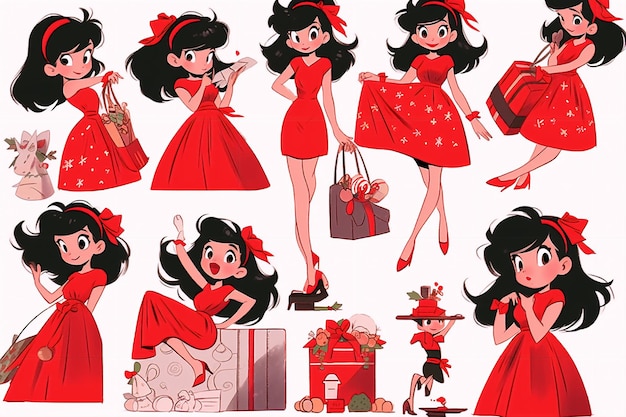 Natale carino in un vestito rosso amore di cartoni animati stravagante