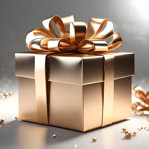 Natale e Capodanno scatola regalo 3D a colori crema con nastro d'oro per il compleanno isolato su uno sfondo bianco con percorso di ritaglio illustrazione di rendering 3D