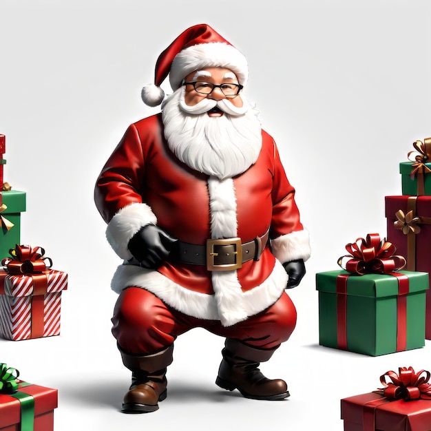 Natale e felice anno nuovo Scatole regalo realistiche in pile con Babbo Natale