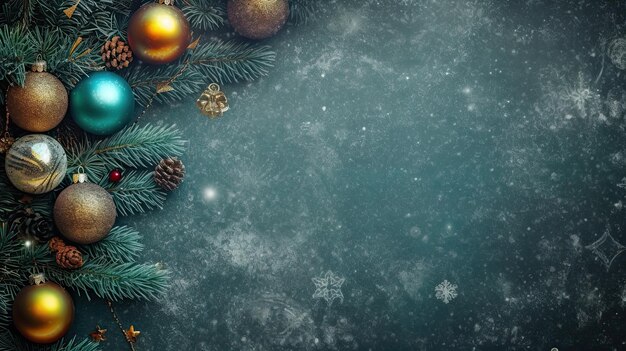 Natale e vigilia di Capodanno sfondo bellissimo modello di vacanza ad angolo ampio con palla di Natale sull'albero di abete e evidenzia banner web con spazio di copia per il design Ai generativo