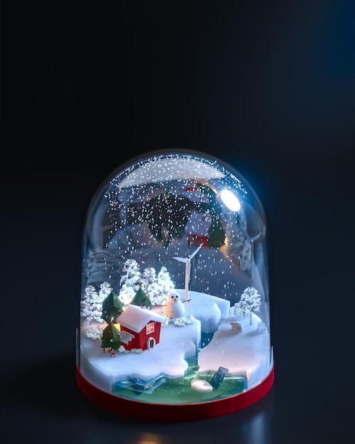 Natale fantasia città nevosa di notte podio giocattolo social media post rendering 3d