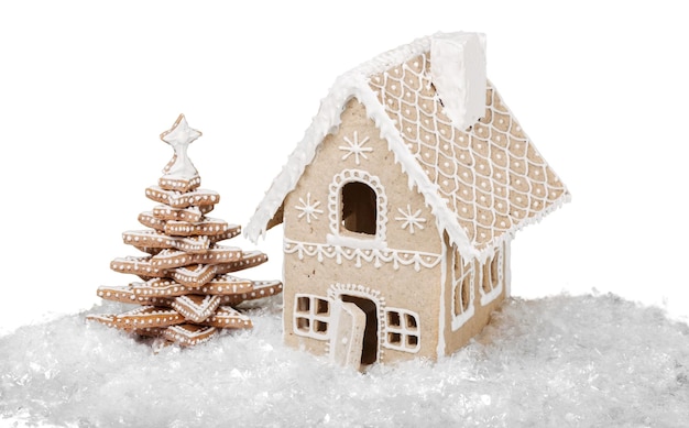 Natale Gingerbread Cookie House con isolati su sfondo bianco.