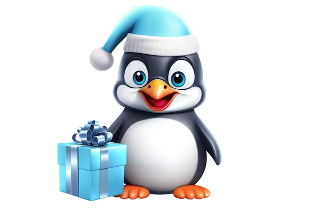 Natale Piccolo Pinguino carino su uno sfondo bianco AI generativa