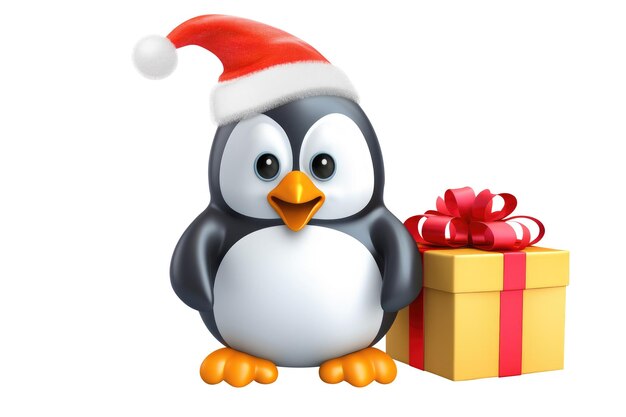 Natale Piccolo Pinguino carino su uno sfondo bianco AI generativa