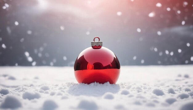 Natale rosso palla di lusso nella neve e l'atmosfera nevosa astratta