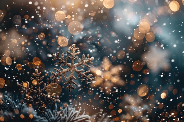 Natale scintillanti fiocchi di neve luminosi particelle e luci bokeh cadendo sfondo luccicante