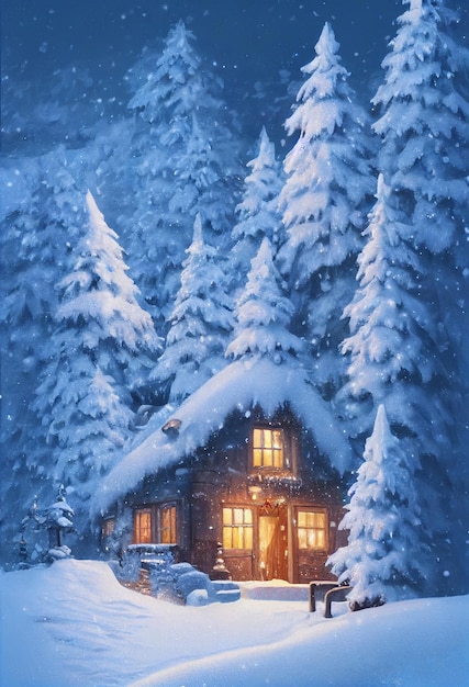 Natale un piccolo cottage in cima all'illustrazione 3D
