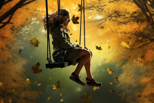 Natura autunno ragazza infanzia felice femmina ottobre swing park bellezza autunno