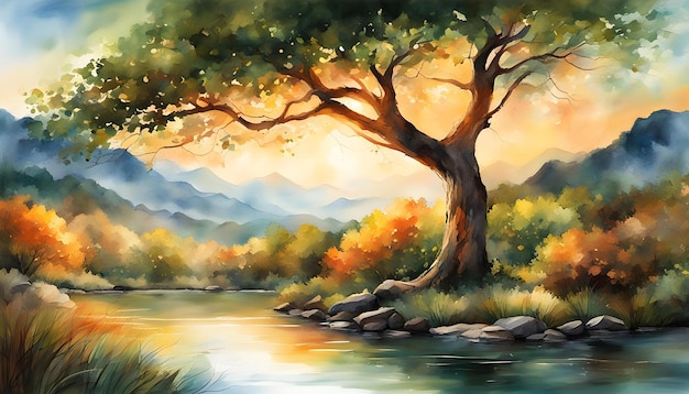 natura concettuale contorno albero impostazione acquerello dipinto immagine