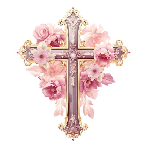 Natura Divina Sacra Croce Quarzo Rosa Materiale Con Cristallo Una Felice Domenica Delle Palme Cornice Acquerello Arte