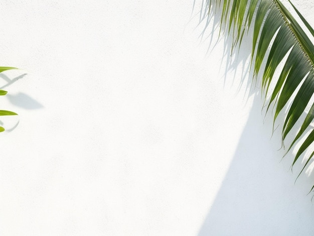 natura estiva sullo sfondo delle ombre foglie di palma su un muro di cemento bianco