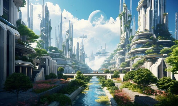 Natura fantascienza pianeta luce futuro carta da parati illustrazione acqua arte design cielo tecnologia gioco architettura paesaggio città futuristica fantasia sfondo