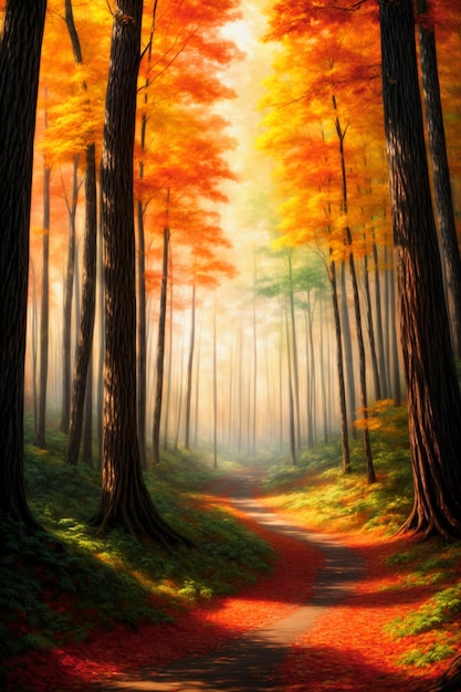 Natura forestale autunnale con pittura di boschi Illustrazioni generative di IA