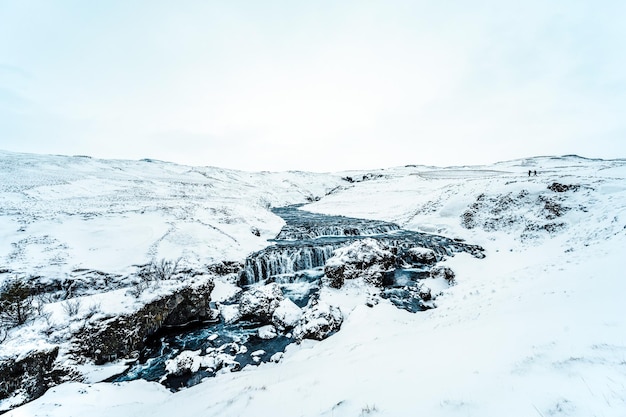 Natura maestosa dell'inverno Islanda Vista impressionante su Skogafoss Waterfal Skogafoss il luogo più famoso dell'Islanda