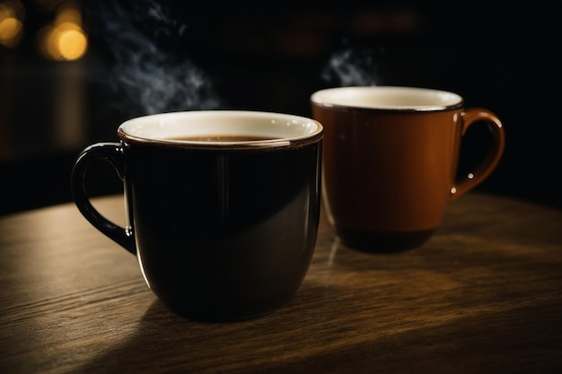 Natura morta con una tazza di caffè sullo sfondo dei Monti Carpati durante il tramonto