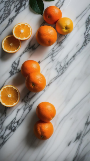 Natura morta di arance su un tavolo di marmo IA generativa