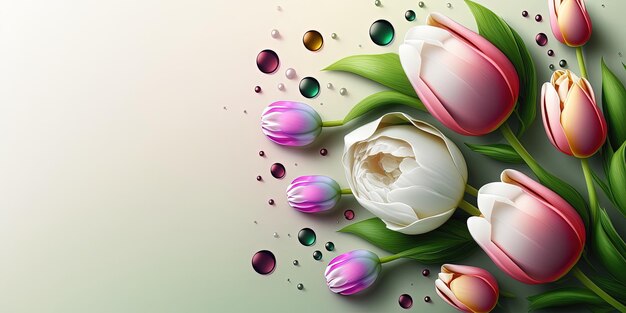 Natura realistica Illustrazione di un fiore di tulipano in fiore e foglia verde