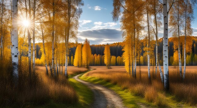 Natura russa con betulle bianche in autunno e cielo blu