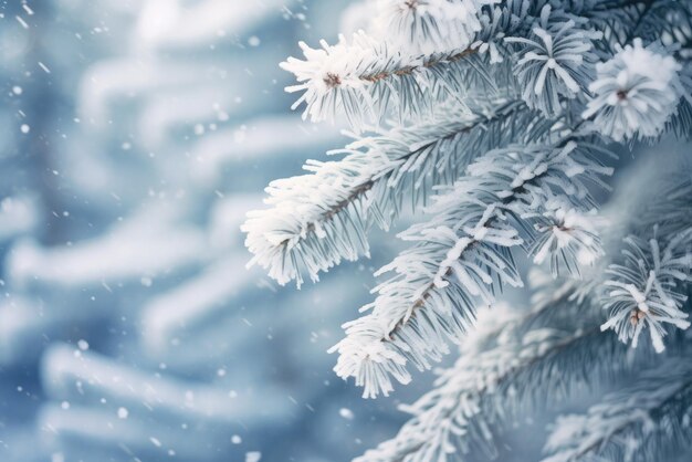 Natura Sfondo invernale con rami di pino innevato