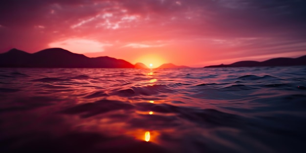 Natura tramonto all'aperto sul lago mare con montagne colline paesaggio sullo sfondo