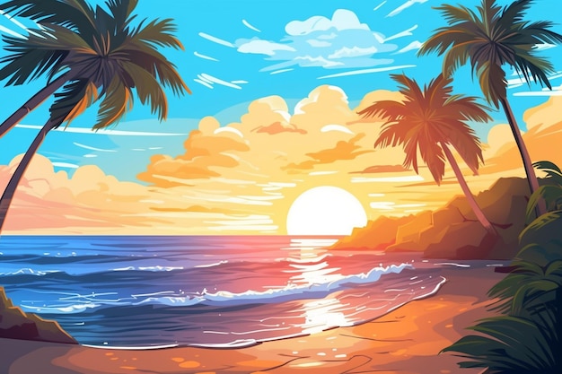 Natura tropicale spiaggia pulita e sabbia bianca in estate con sole cielo blu chiaro e sfondo bokeh