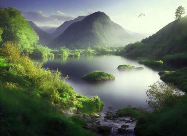 Natura verde Alta montagna al mattino Bellissimo paesaggio naturale