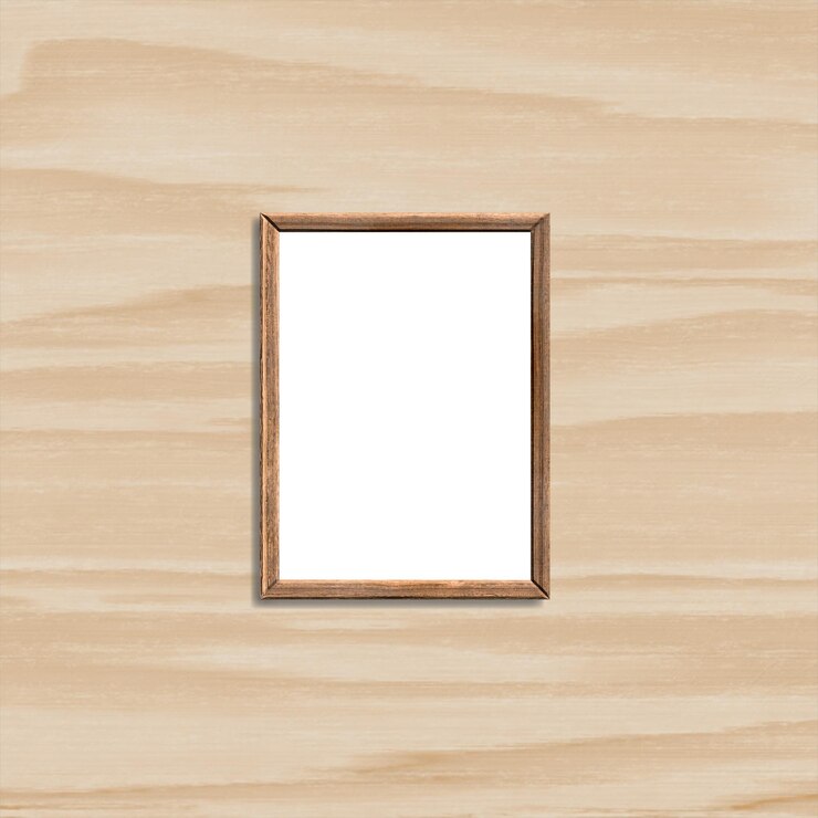 Natural wood photo frame on wood background Empty picture decor element 3D poster