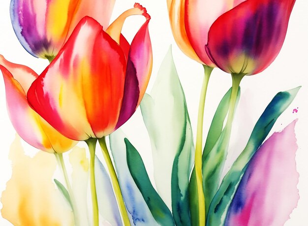 Naturali fantastici fiori di tulipano botanici astratti che dipingono su carta HD acquerello immagine