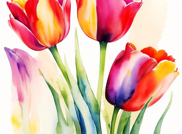 Naturali fantastici fiori di tulipano botanici astratti che dipingono su carta HD acquerello immagine