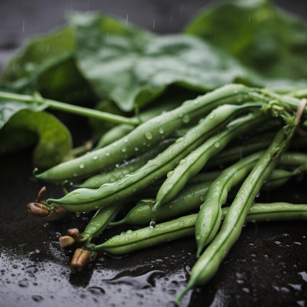 Nature's Bounty CloseUp di fagioli lunghi appena raccolti vibranti e pieni di sapore