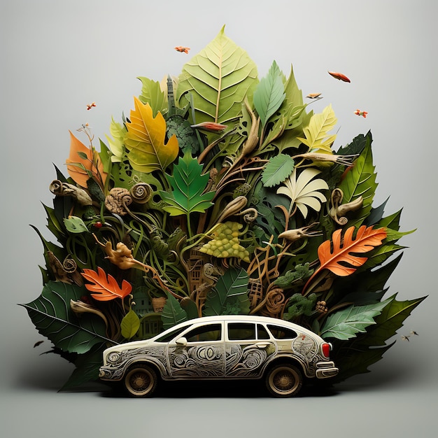 Nature's Drive Car e arte delle foglie