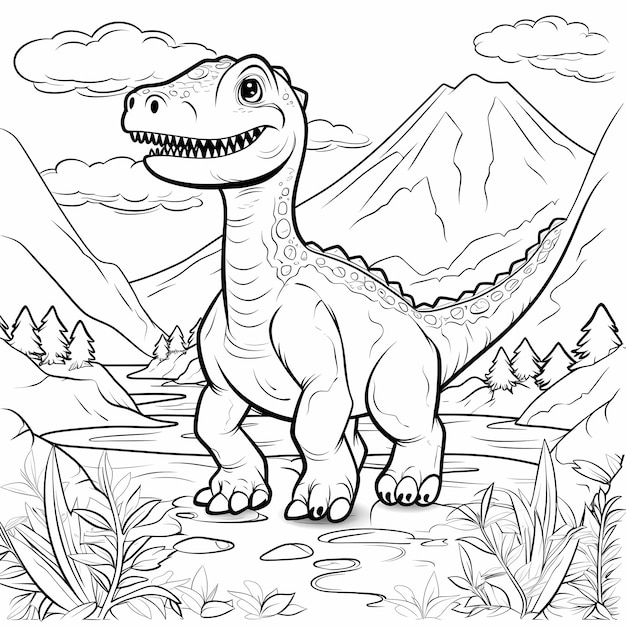 Nature's Playground Simple Dinosaur Coloring Book Pagina con elementi paesaggistici