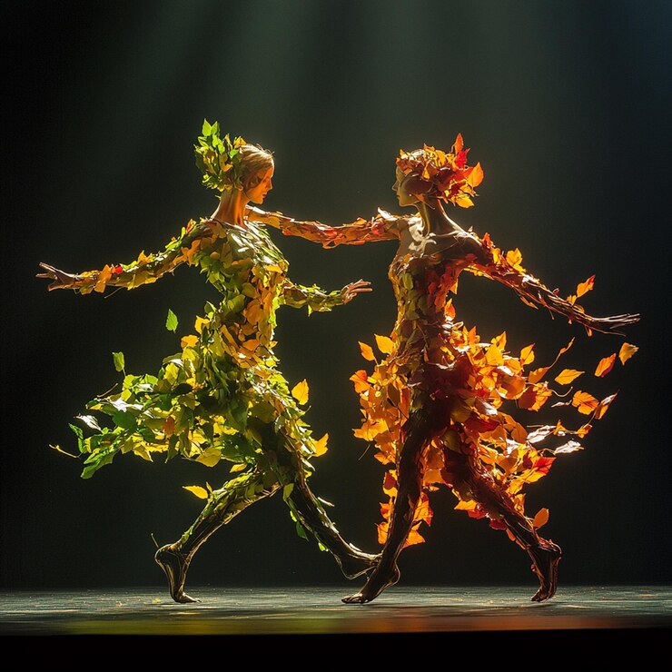 Natures Ballet Green Yellow and Red Leaves in 4K Stage Art