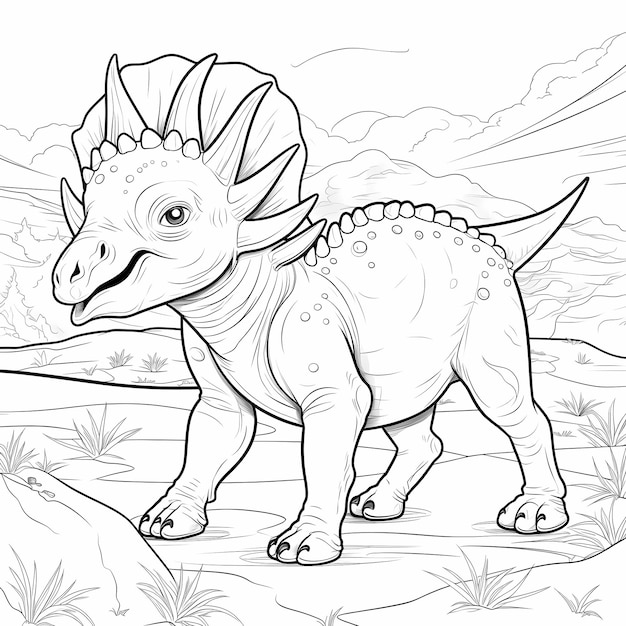 Natures Dinosaur Playground Kids Coloring Book con Triceratops e viste panoramiche