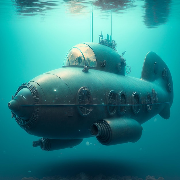 Nautilus sottomarino tecnologico nell'immagine 3D della colonna d'acqua