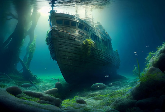 Nave affondata in fondo all'oceano vecchia nave affondata