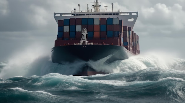 Nave da carico con container nell'oceano consegna marittima internazionale generativa ai