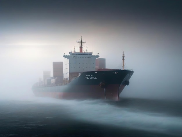 Nave da carico in mezzo a un mare tempestoso