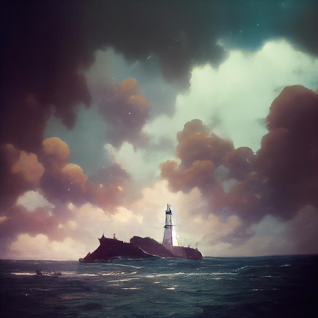 nave in mare, tempesta, di Ivan Aivazovsky