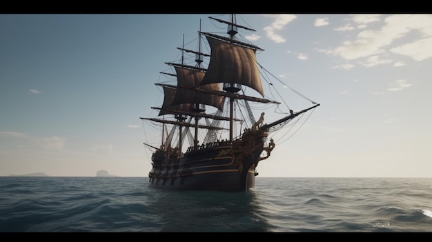 Nave pirata a vela piena barca pirata d'alto mare carta da parati immagine arte generata dall'AI