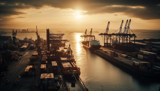 Nave portacontainer che consegna merci al porto di Rotterdam generata da AI