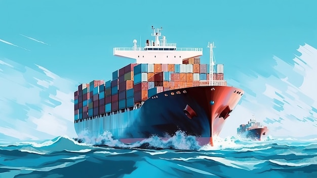 Nave portacontainer nell'oceano Trasporto merci e concetto logistico IA generativa