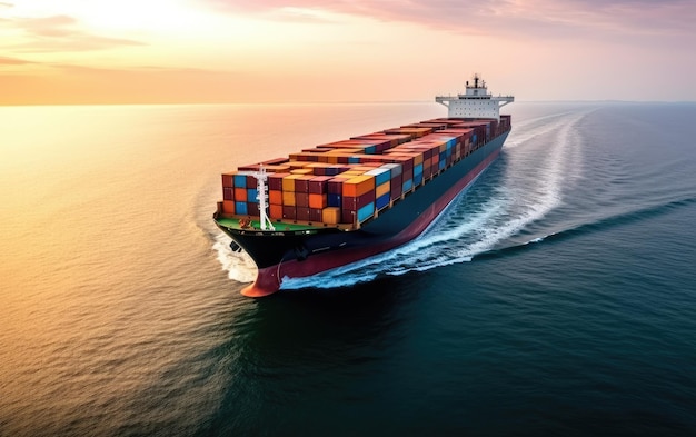 Nave portacontainer o spedizione merci logistica aziendale importazione ed esportazione merci AI generativa